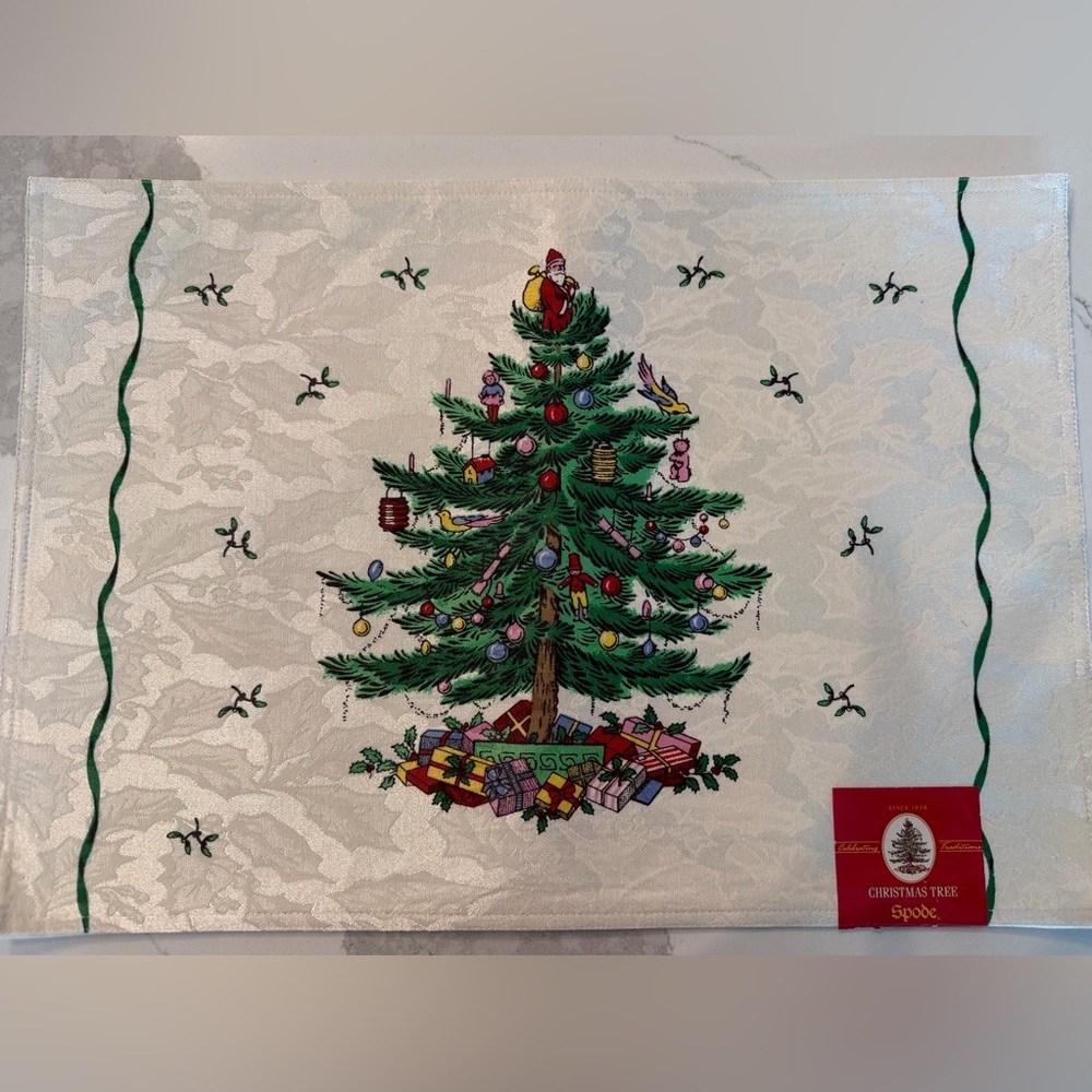 NWT‎ Spode Festive Christmas Tree Placemats Green & Red Accents: Set of 6